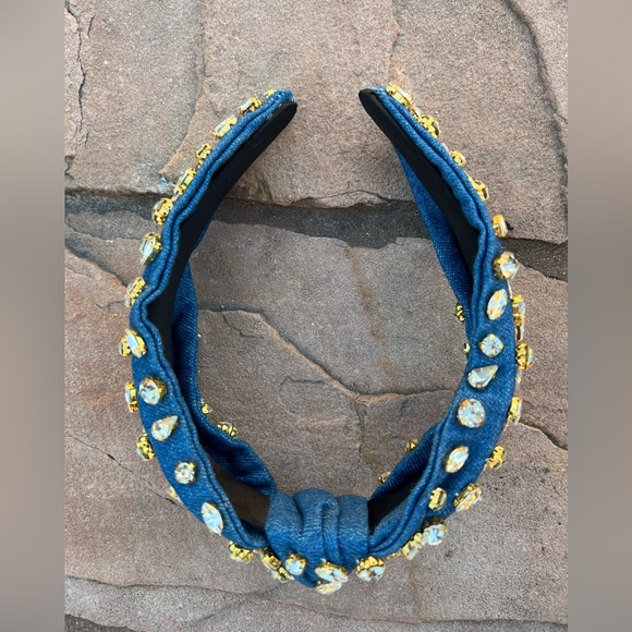 The Petunia Denim Jeweled Knotted Headband - Picture 4 of 5